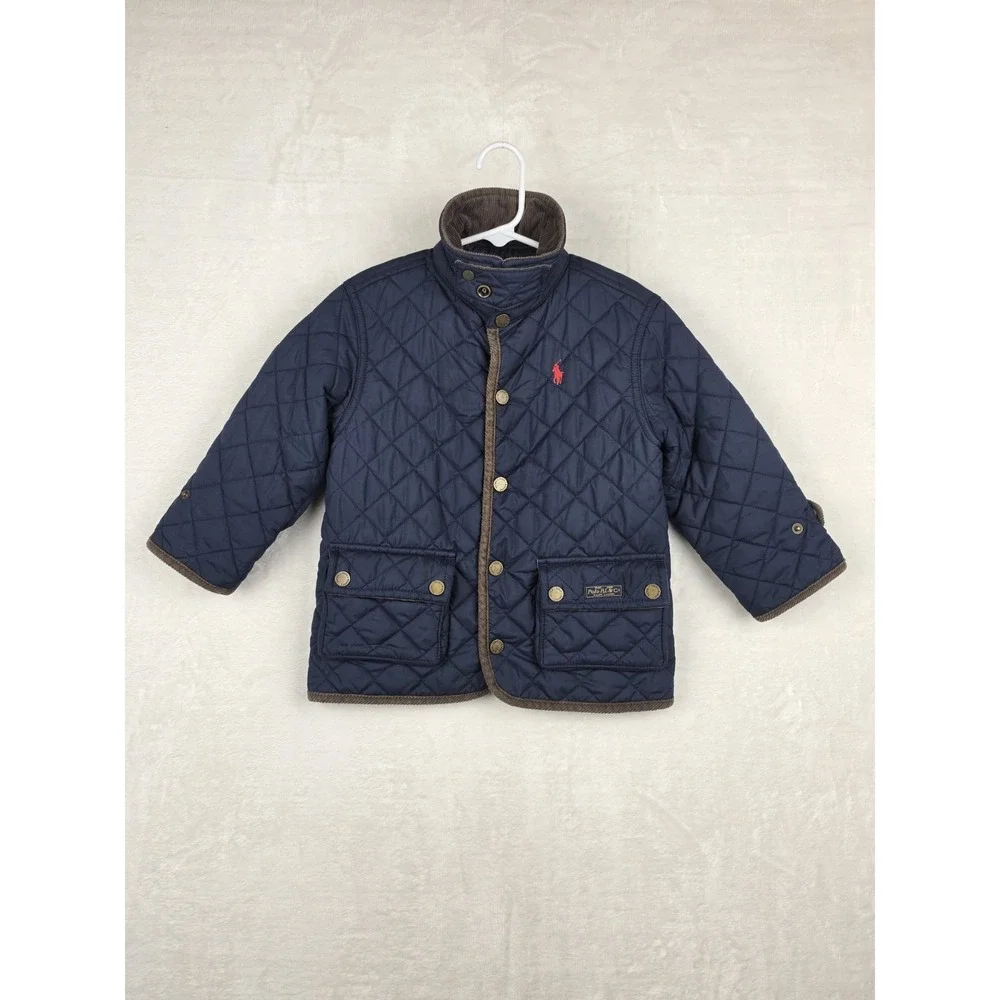 Polo Ralph Lauren Toddler Quilted Barn Jacket Size 2/2T Navy Corduroy Collar